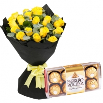 24 Yellow Roses with Chocolate Box