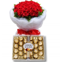 24 Red Roses bouquet with Ferrero chocolate To Philippines