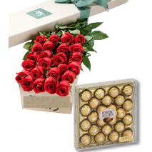 Red Roses Box with 24pcs Ferrero Chocolate Delivery To Philippines